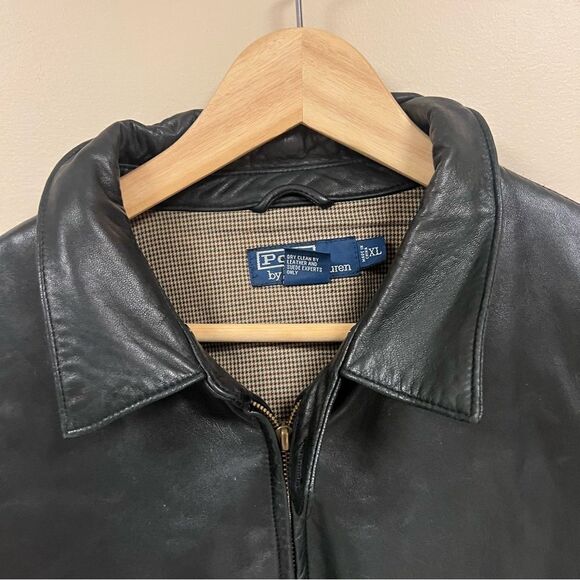 Ralph Lauren vintage black leather bomber jacket XL - Picture 3 of 11